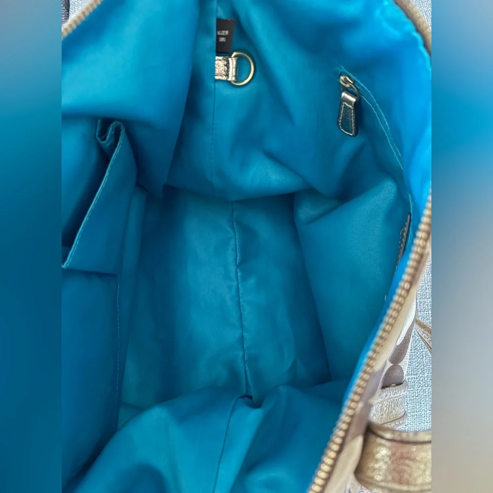 Super Clean Coach Poppy Gold Art Glam Tote Shoulder Bag - Picture 7 of 11